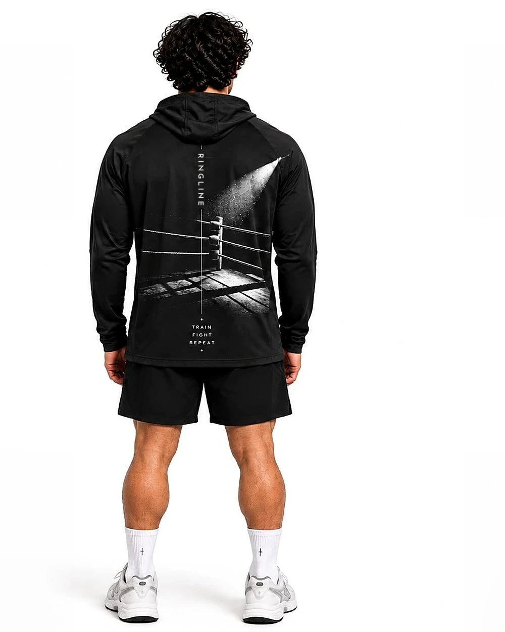 The Corner Hooded Long Sleeve in Black, back view