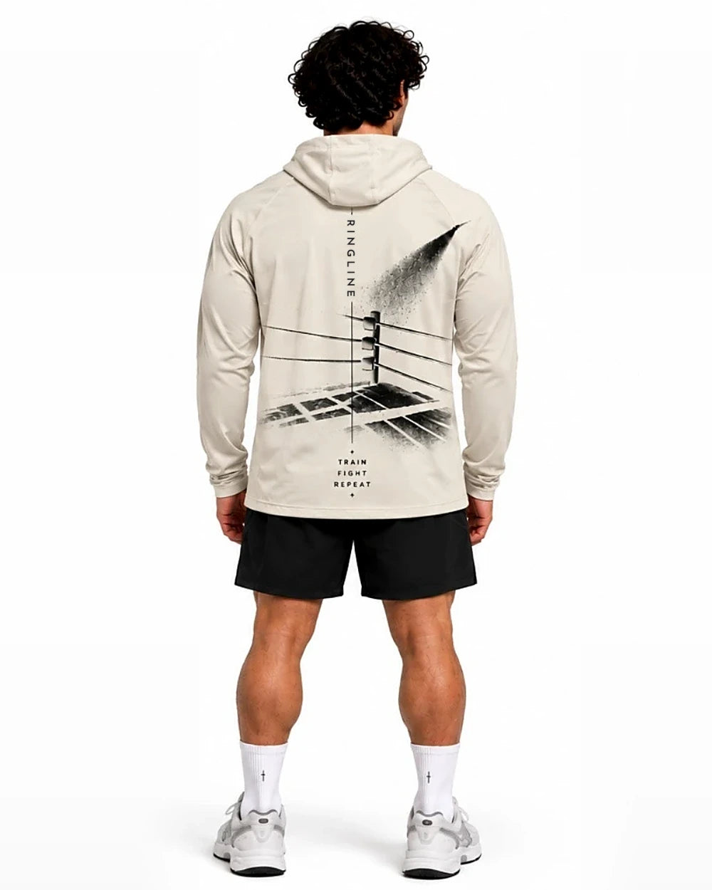 The Corner Hooded Long Sleeve in Cream, back view