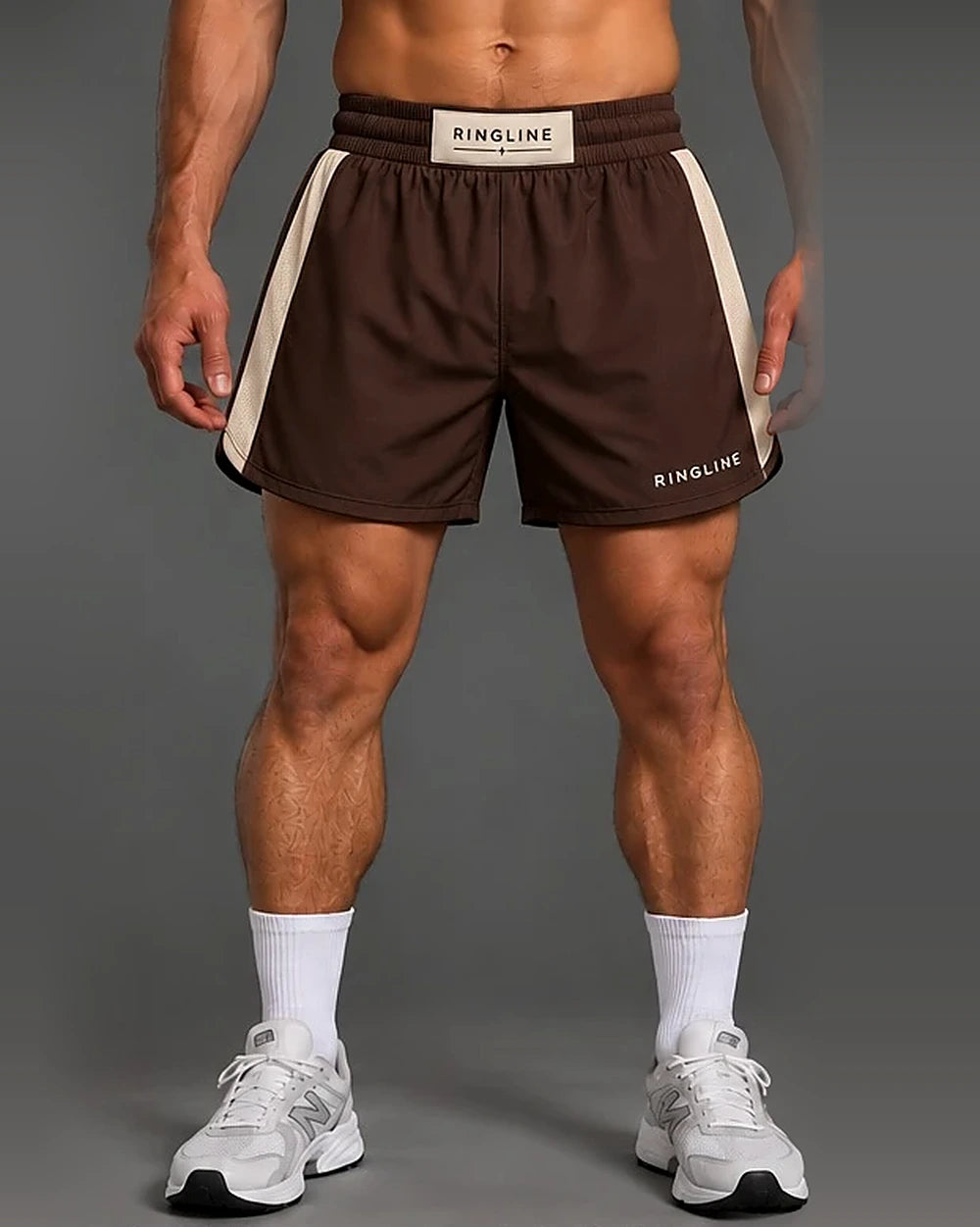 Ringline Fight Shorts in Brown / Cream, front view
