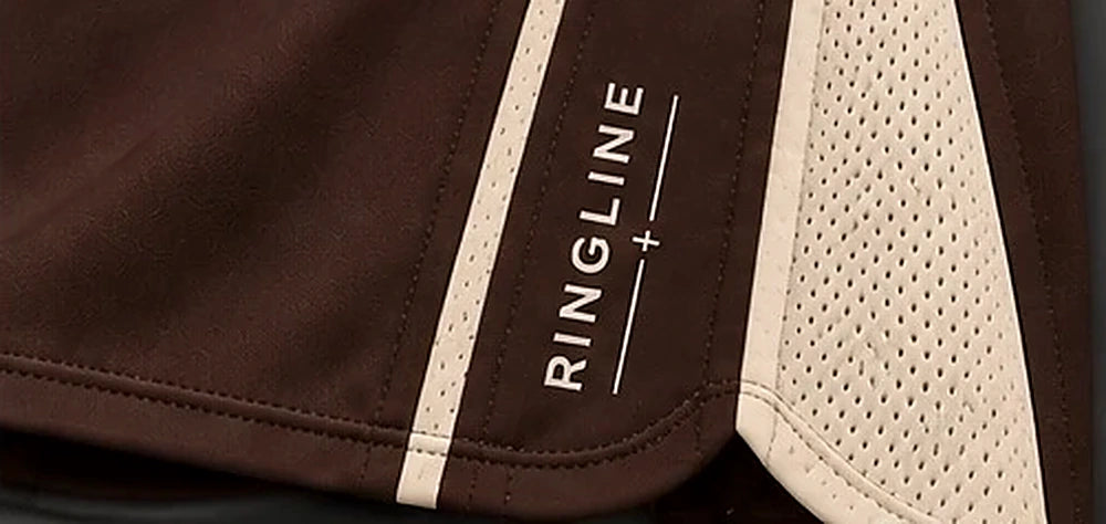 Ringline Fight Shorts in Brown / Cream, stripe view