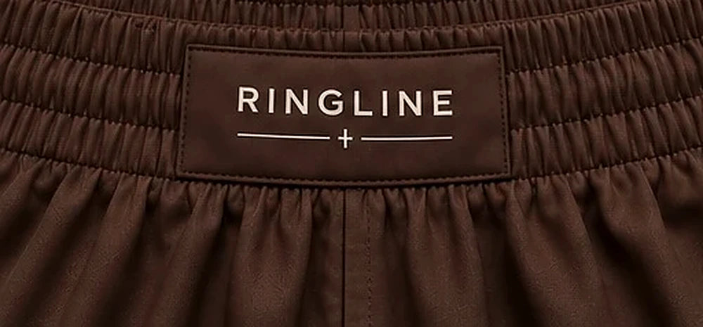 Ringline Fight Shorts in Brown / Cream, waistband view