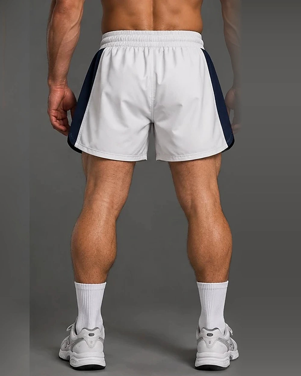 Ringline Fight Shorts in White / Navy, back view