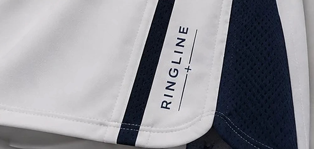 Ringline Fight Shorts in White / Navy, stripe view